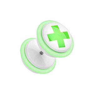 Green Medic Cross Acrylic WildKlass Fake Plug with O-Rings-WildKlass Jewelry