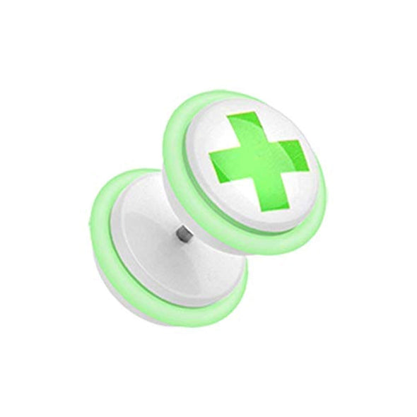 Green Medic Cross Acrylic WildKlass Fake Plug with O-Rings-WildKlass Jewelry