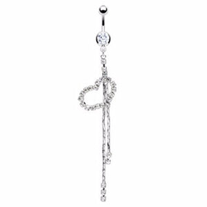 Heart Paved CZ w/2-Chain Dangle w/ 316L Surgical Steel Single gem WildKlass Navel Ring (Sold by Piece)-WildKlass Jewelry