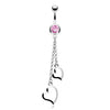 Two Heart Chain Dangle with 316L Surgical Steel CZ Belly WildKlass Ring (Sold by Piece)-WildKlass Jewelry
