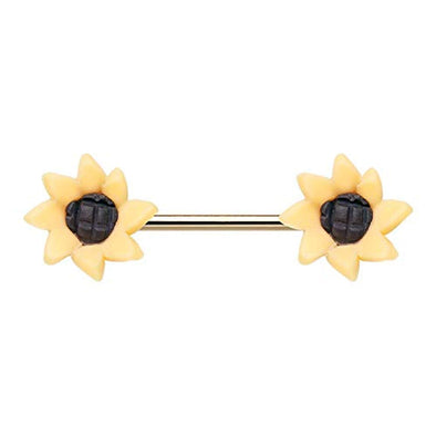 WILDKLASS Springtime Sunflower Flower Nipple Barbell Ring-WildKlass Jewelry