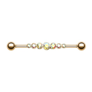 Rose Gold Dazzling AB Gem Row WildKlass Industrial Barbell-WildKlass Jewelry
