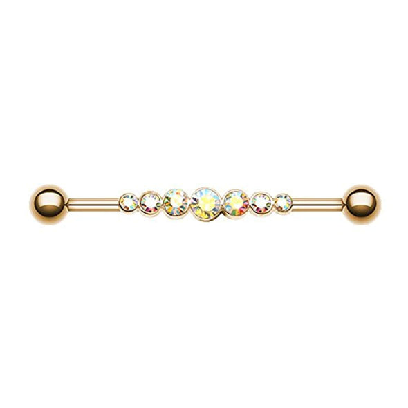 Rose Gold Dazzling AB Gem Row WildKlass Industrial Barbell-WildKlass Jewelry