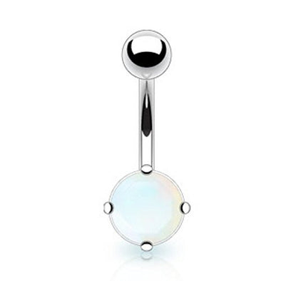 Solid Argenon Flourite Semi Precious Stone Prong Set Navel 316L Surgical Steel (Sold by Piece)-WildKlass Jewelry