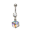 WildKlass Navel with AB Gem Cube Dangle Charm (14g 3/8")-WildKlass Jewelry