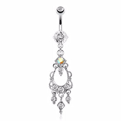 Crystal Paved Chandelier Dangle CZ Set Belly WildKlass Rings (Sold by Piece)-WildKlass Jewelry