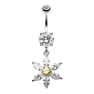 Glistening Flower Bliss Dangle WildKlass Belly Button Ring-WildKlass Jewelry