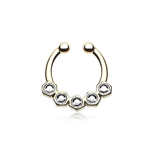 Golden Hexa Gemina Sparkle WildKlass Fake Septum Clip-On Ring-WildKlass Jewelry