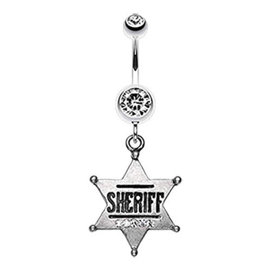 Sheriff Badge Sparkle WildKlass Belly Button Ring-WildKlass Jewelry