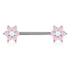 WildKlass Opalite Petals with Opal Center Flowers on Both Ends 316L Surgical Steel Barbell Nipple Rings-WildKlass Jewelry