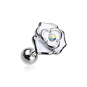 Classic White Rose Sparkle WildKlass Cartilage Tragus Earring-WildKlass Jewelry