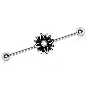 316L Stainless Steel Black Flower WildKlass Industrial Barbell-WildKlass Jewelry
