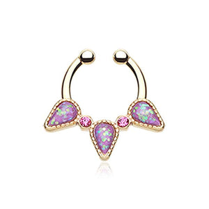 Golden Opal Sparkle Trident WildKlass Fake Septum Clip-On Ring-WildKlass Jewelry
