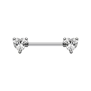 Double Heart Gem WildKlass Nipple Barbell Ring-WildKlass Jewelry