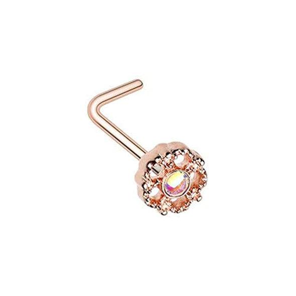 Rose Gold Illuminating Lotus Ornate WildKlass L-Shaped Nose Ring-WildKlass Jewelry