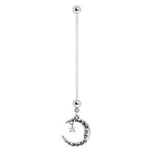 PTFE Pregnancy WildKlass Navel Ring w/ Embellished Moon and Star Dangle-WildKlass Jewelry