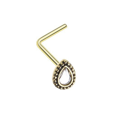 Chakra Sparkle Nose L-Shaped Stud Ring 316L Surgical Steel-WildKlass Jewelry