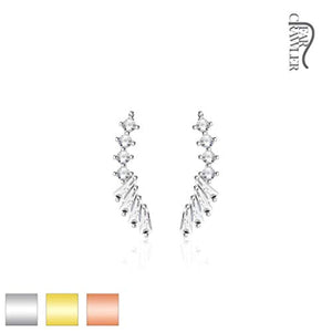 Pair of Round and Baguette Cut CZs Lined WildKlass Ear Crawler/Ear Climber-WildKlass Jewelry