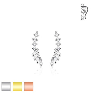 Pair of Round and Baguette Cut CZs Lined WildKlass Ear Crawler/Ear Climber-WildKlass Jewelry