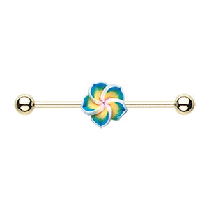 Golden Hawaiian Plumeria WildKlass Industrial Barbell-WildKlass Jewelry
