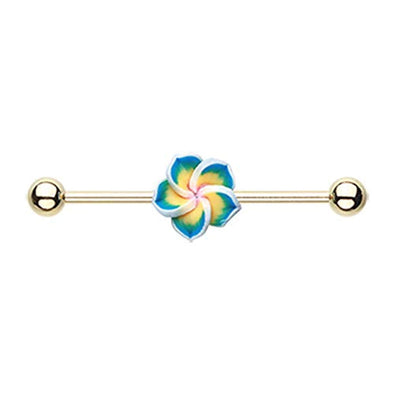 Golden Hawaiian Plumeria WildKlass Industrial Barbell-WildKlass Jewelry