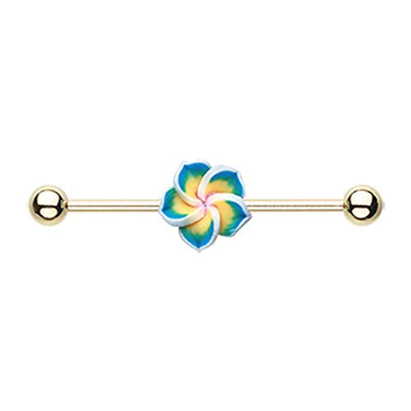 Golden Hawaiian Plumeria WildKlass Industrial Barbell-WildKlass Jewelry