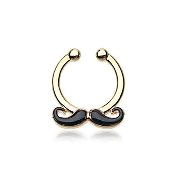 Golden Classic Mustache WildKlass Fake Septum Clip-On Ring-WildKlass Jewelry