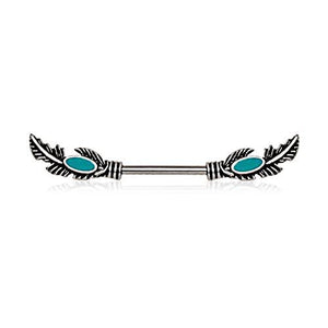 316L Stainless Steel Feather WildKlass Nipple Bar with Turquoise Beads-WildKlass Jewelry