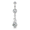 Gemmed Leafs with Large Round CZ Dangle 316L Surgical Steel WildKlass Belly Button Navel Rings-WildKlass Jewelry