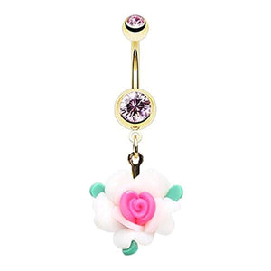 Golden Fairytale Flower Rose Petal WildKlass Belly Button Ring-WildKlass Jewelry