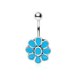 316L Stainless Steel Teal Blue Flower WildKlass Navel Ring-WildKlass Jewelry