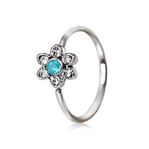 316L Stainless Steel Synthetic Jeweled Aqua Flower WildKlass Cartilage Earring/Nose Hoop Ring-WildKlass Jewelry