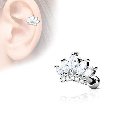 CZ Paved Tiara Top 316L Surgical Steel WildKlass Ear Cartilage Barbell Studs-WildKlass Jewelry