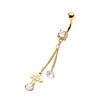 Gold PVD Plated WildKlass Belly Ring with Clear Gem Gold Cross Dangle Charm (14g 3/8 ")-WildKlass Jewelry