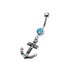 WildKlass Navel with Blue Zircon Anchor Dangle Charm 14g 7/16's-WildKlass Jewelry