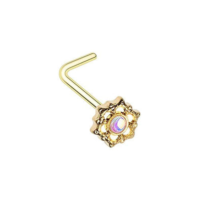 Golden Illuminating Mandala Ornate L-Shaped WildKlass Nose Ring-WildKlass Jewelry