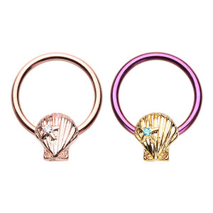 Purple & Rose Gold Ariel's Seashell Steel Captive Bead Ring-WildKlass Jewelry