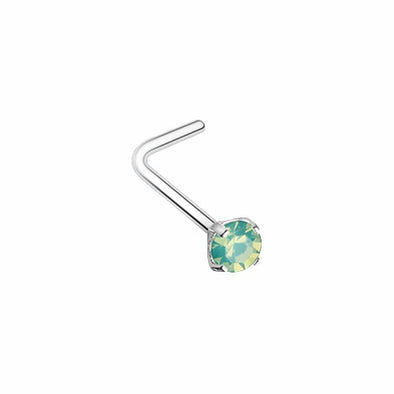 Gold, Silver Prong Set Opalite Gem Top Steel L-Shaped, Stud Nose Ring-WildKlass Jewelry