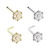 Silver & Gold Lavish Flower CZ L-Shape Nose Ring-WildKlass Jewelry