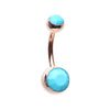 Rose Gold, Gold, Silver Turquoise Double Ball Inlay Belly Button Ring-WildKlass Jewelry