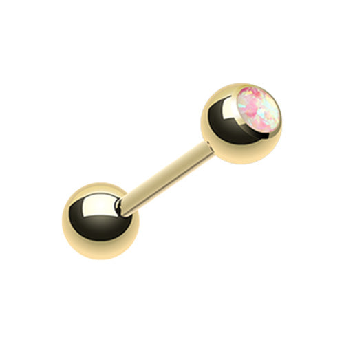 Gold Opal Ball Sparkle Barbell Tongue Ring-WildKlass Jewelry