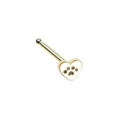 Golden Heart Paw Animal Lover WildKlass Nose Stud Ring-WildKlass Jewelry