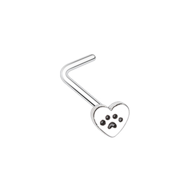 Heart Paw Animal Lover WildKlass L-Shape Nose Ring-WildKlass Jewelry