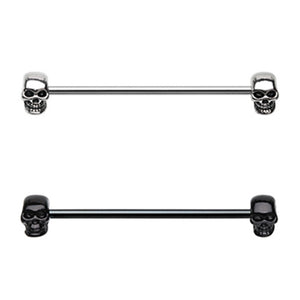 Black & Silver Skull Face Off Nipple Barbell Ring-WildKlass Jewelry