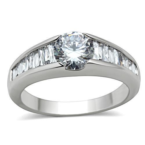 3W133 Rhodium Brass Ring with AAA Grade CZ in Clear-WildKlass Jewelry