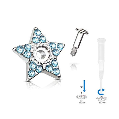 WildKlass Crystal Paved Star Dermal Anchor Jacket with 316L Surgical Steel Screw on Post-WildKlass Jewelry