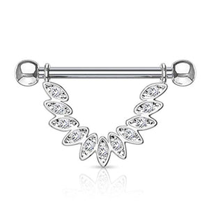 WildKlass CZ Set Linked Feather Dangle 316L Surgical Steel Nipple Rings-WildKlass Jewelry