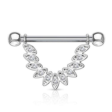 WildKlass CZ Set Linked Feather Dangle 316L Surgical Steel Nipple Rings-WildKlass Jewelry
