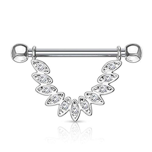 WildKlass CZ Set Linked Feather Dangle 316L Surgical Steel Nipple Rings-WildKlass Jewelry