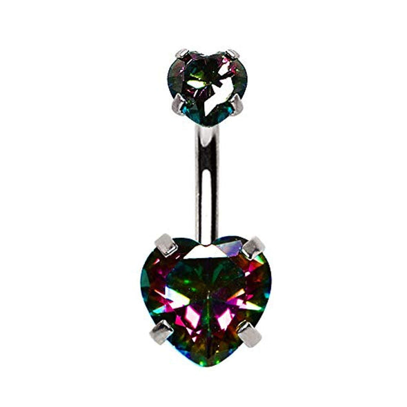 WildKlass Internally Threaded 316L Stainless Steel Prong Set Vitrail Medium Heart Navel Ring-WildKlass Jewelry